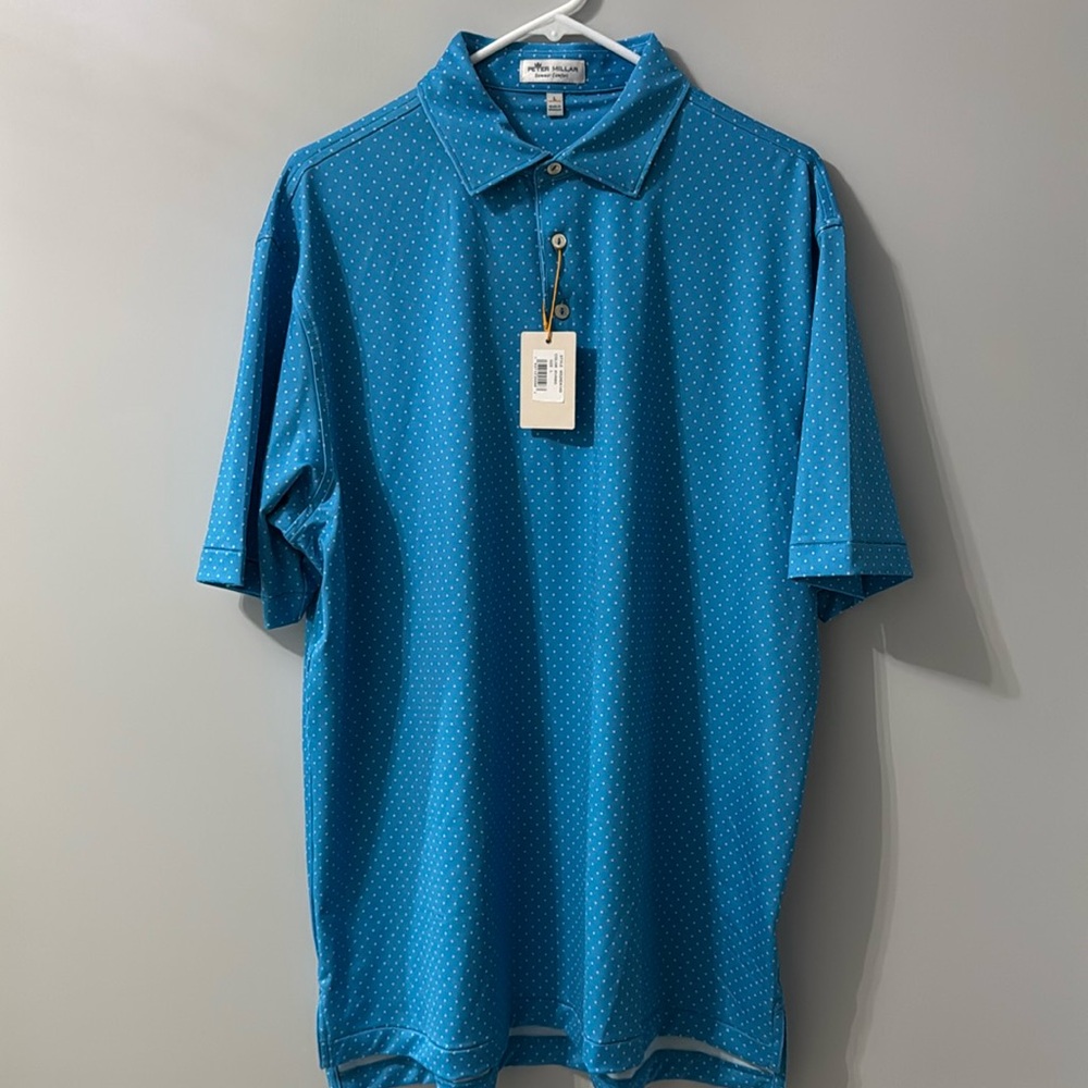 Men’s Peter Millar Large Blue Golf Polo- Summer Comfort Fabric